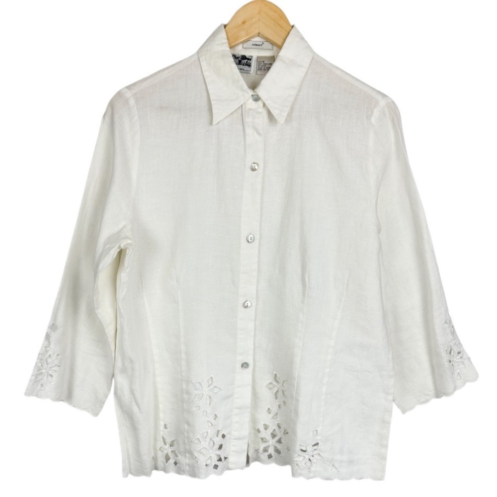 Edward Woman 100% Irish Linen Ivory Eyelet Top Size Medium